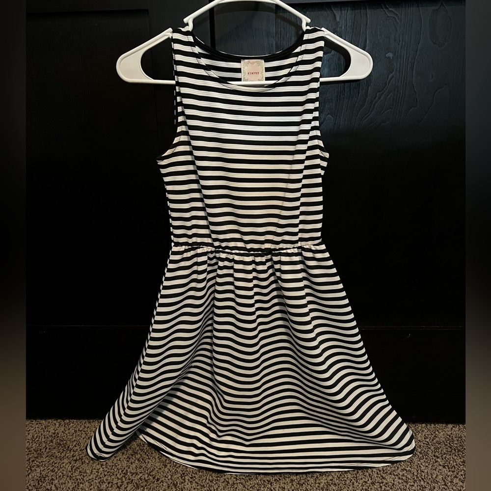 Nymphe black and white striped dress, size medium.